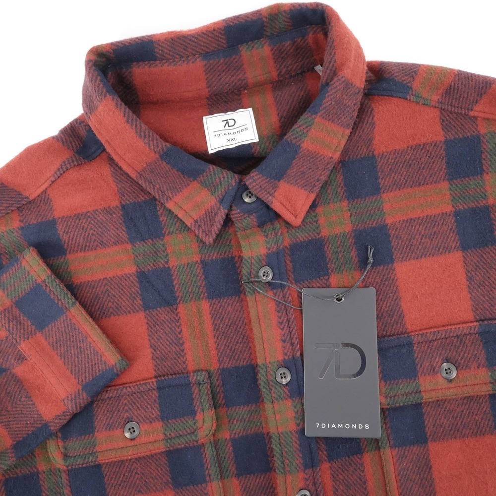 NEW‎ 7 Diamonds Mens XXL Generation 4-Way Stretch Flannel Shirt Red Navy Plaid